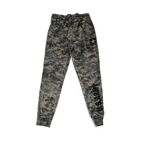 US Army Camouflage Boys Jogger Sweatpants Green Elastic Waist Sz Medium Preowned